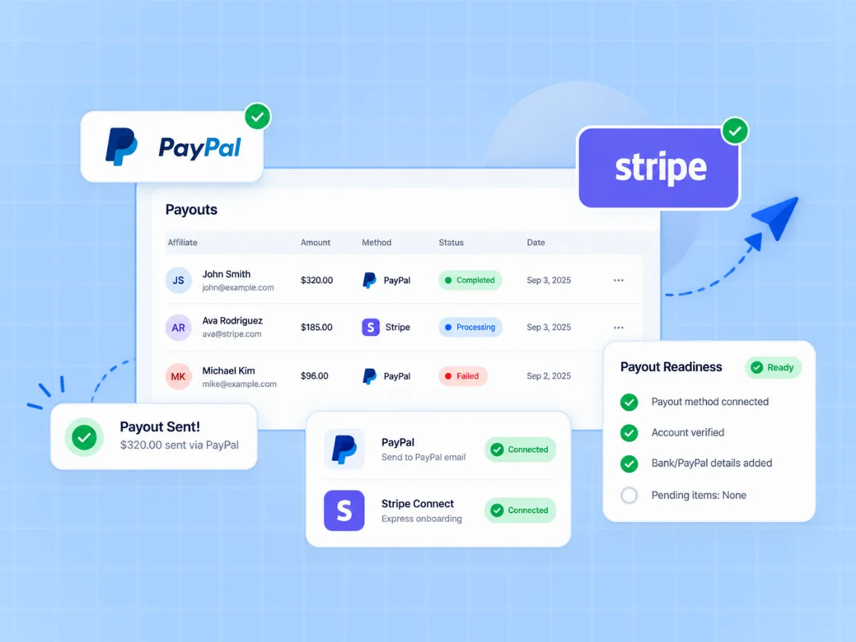 Automatic WooCommerce affiliate payouts through PayPal and Stripe Connect
