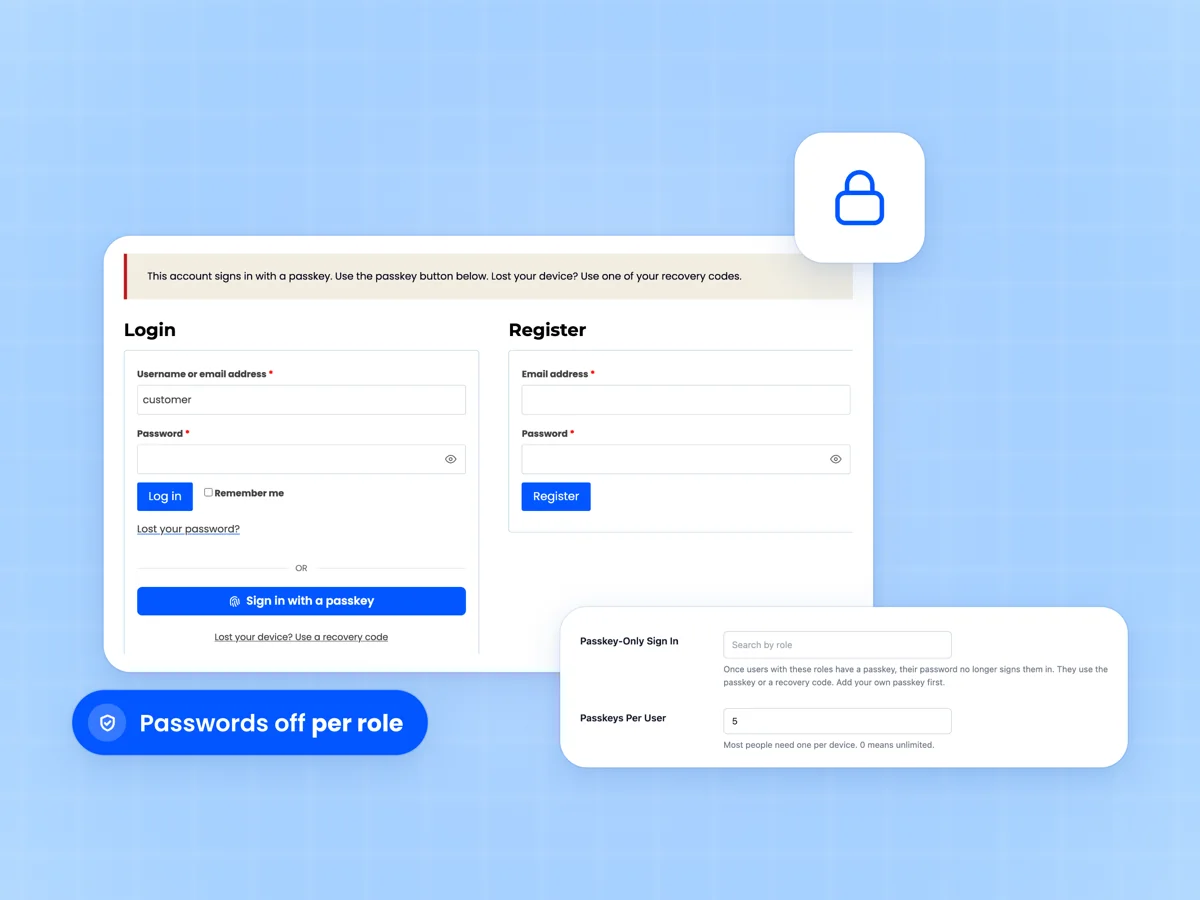 Login form refusing a password with the message This account signs in with a passkey above the Sign in with a passkey button
