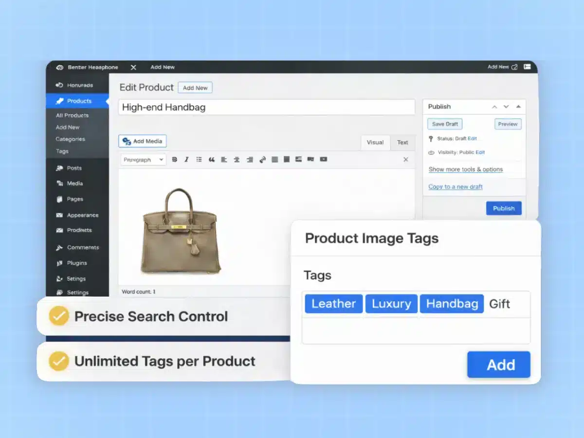 Adding product image tags to fine-tune WooCommerce image search accuracy