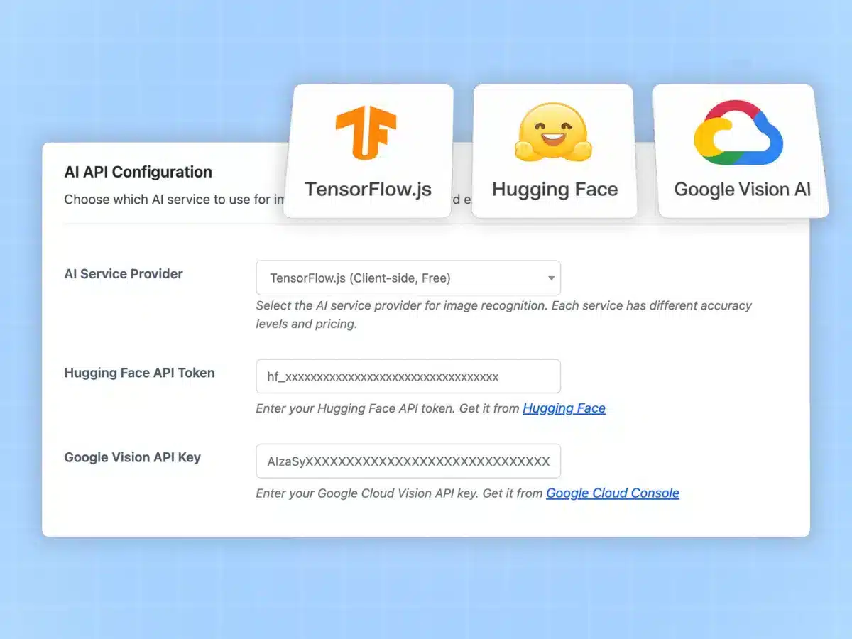 Three AI engines for WooCommerce image recognition: TensorFlow, Hugging Face, Google Vision