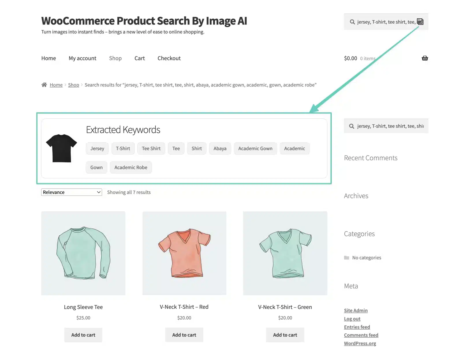 Product search by image results with extracted keyword tags in WooCommerce