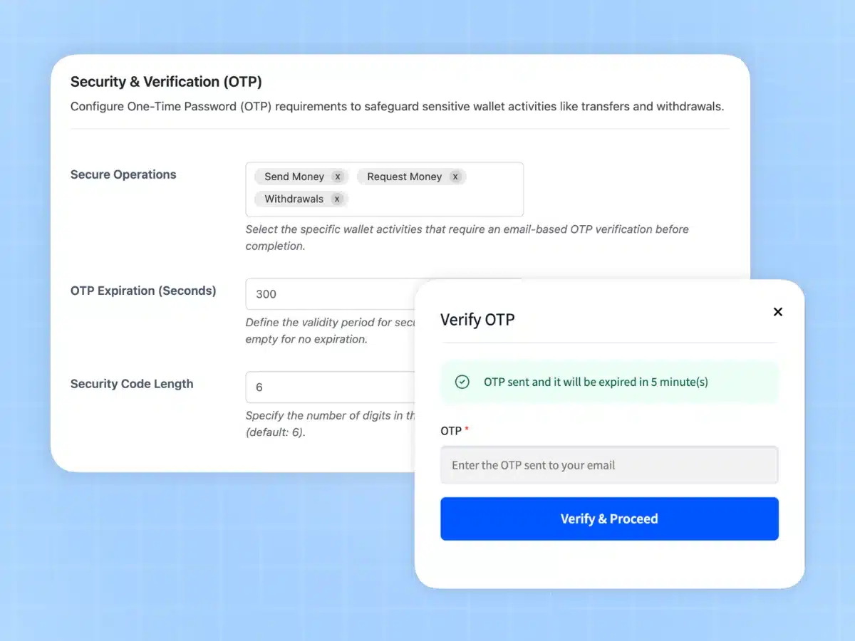 OTP email verification for secure WooCommerce wallet transactions