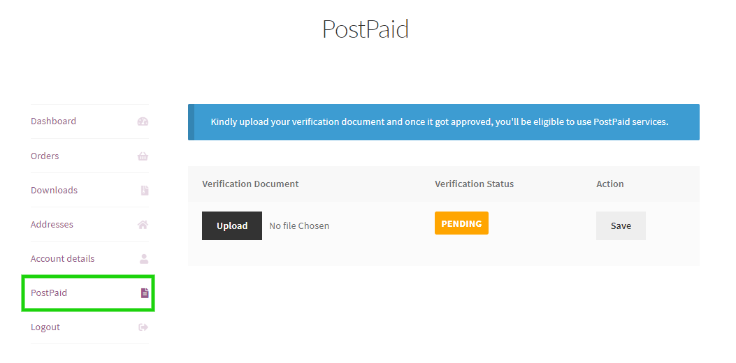 WooCommerce PostPaid - Buy Now Pay Later my account menu