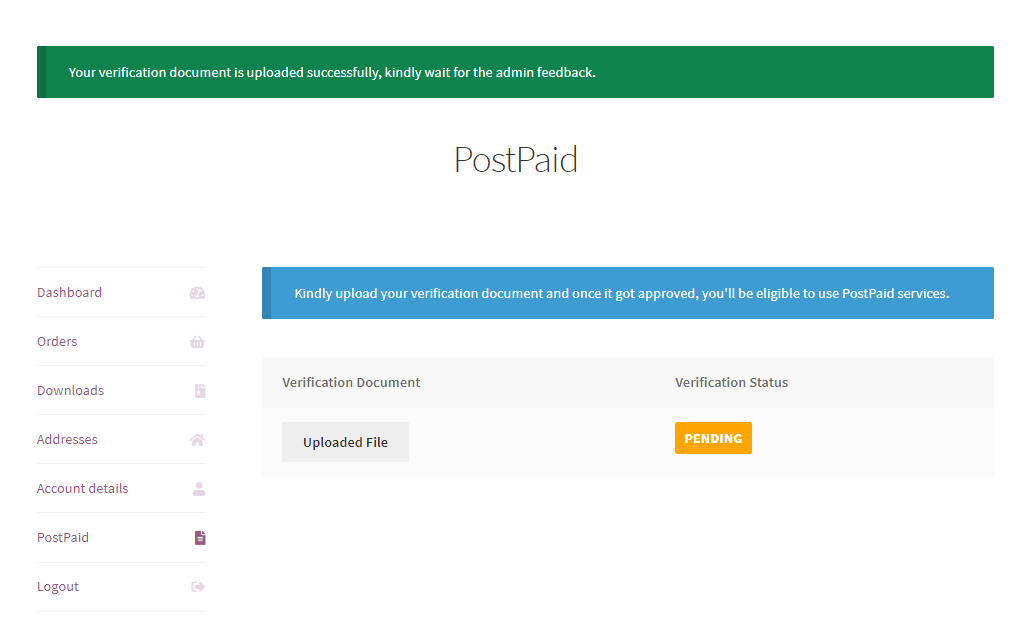WooCommerce PostPaid - Buy Now Pay Later upload verification document