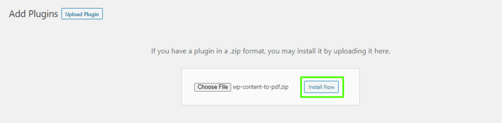 Install WordPress Content to PDF zip