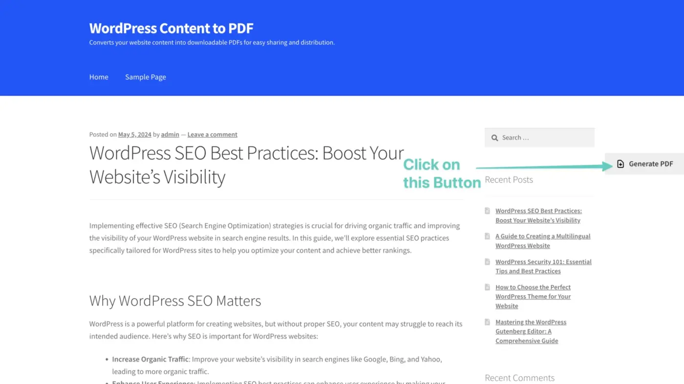 Click on the Generate PDF button