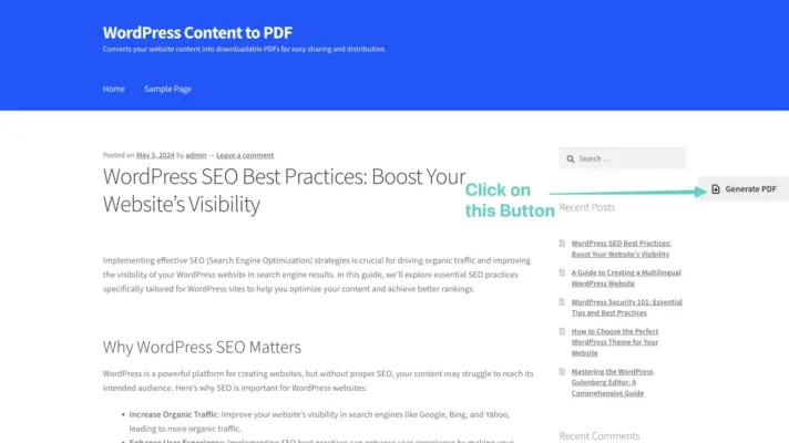 Click on the Generate PDF button