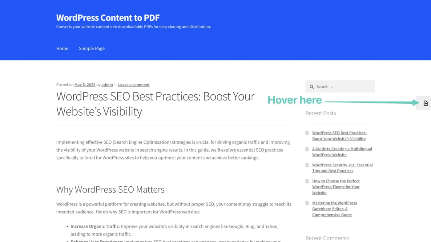 Hover on the Generate PDF button