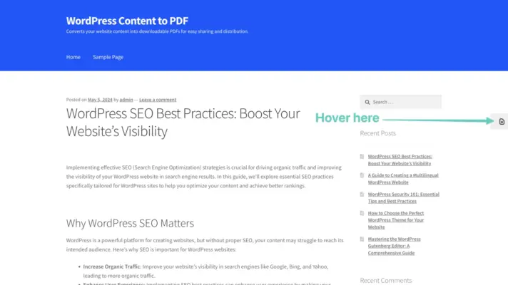 Hover on the Generate PDF button