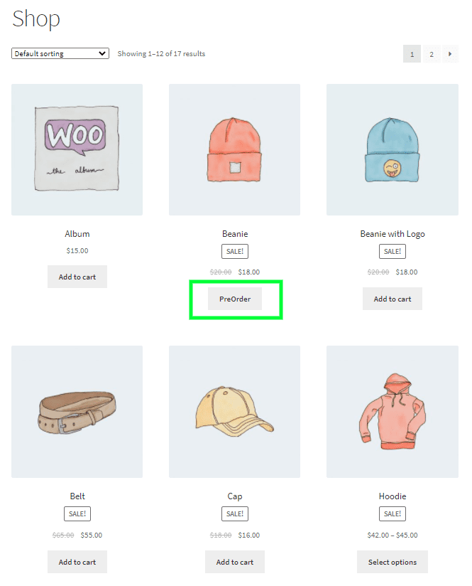 WooCommerce PreOrder - Shop page