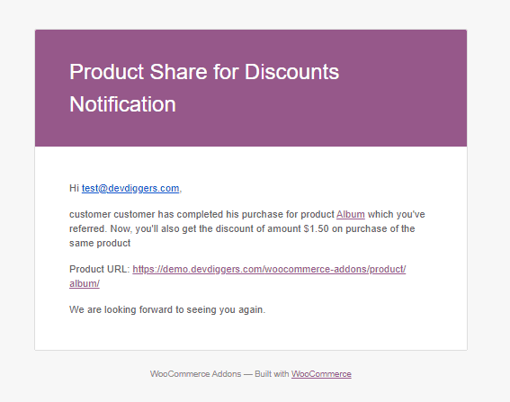 WooCommerce Product Share For Discounts customer discount email