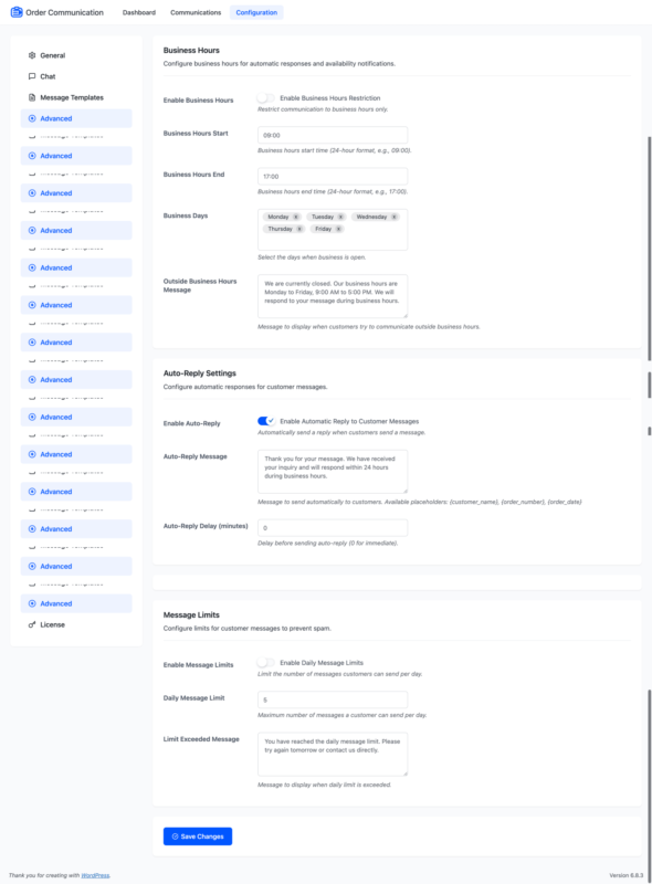 WooCommerce Order Communication Advanced Configuration