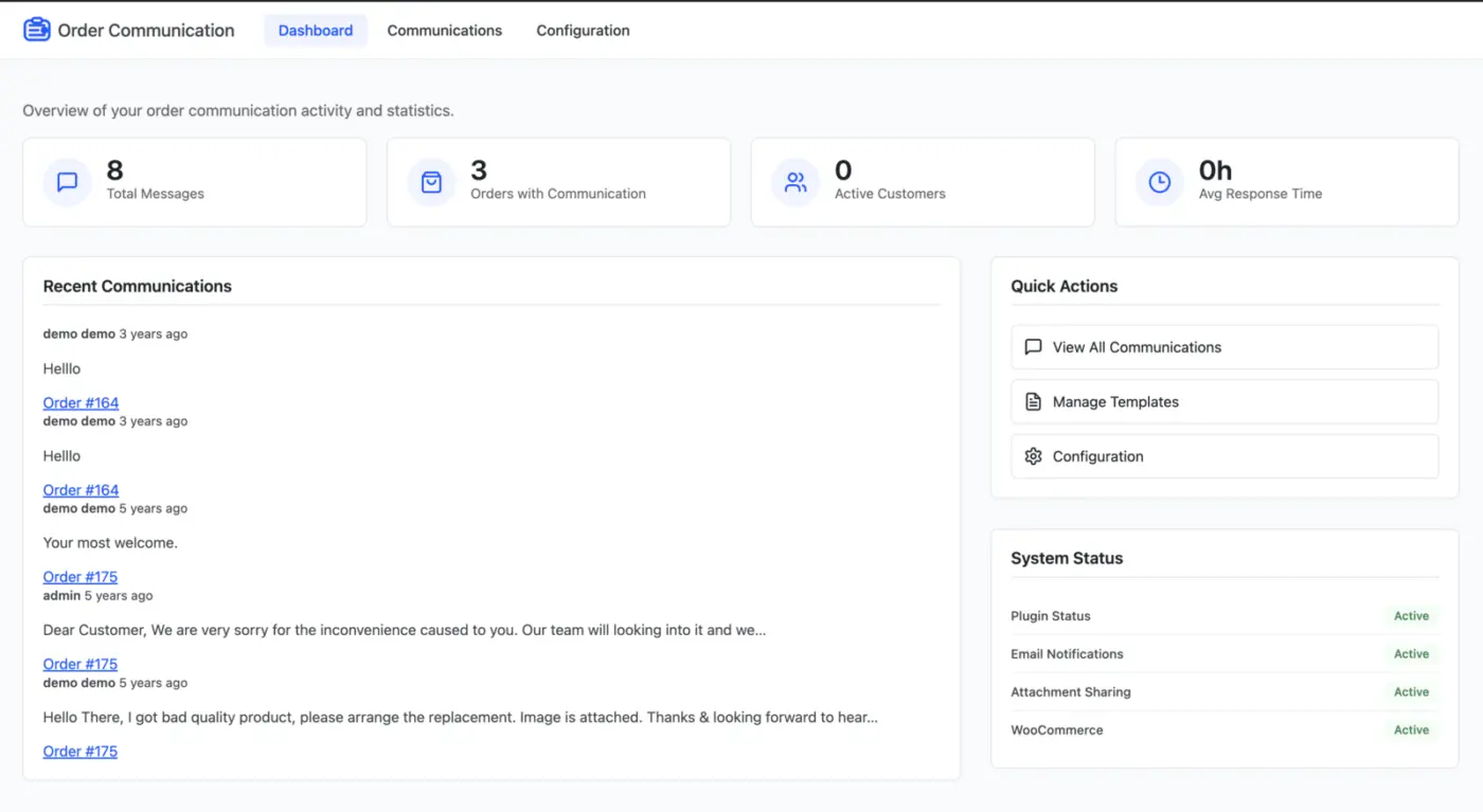 WooCommerce Order Communication Dashboard