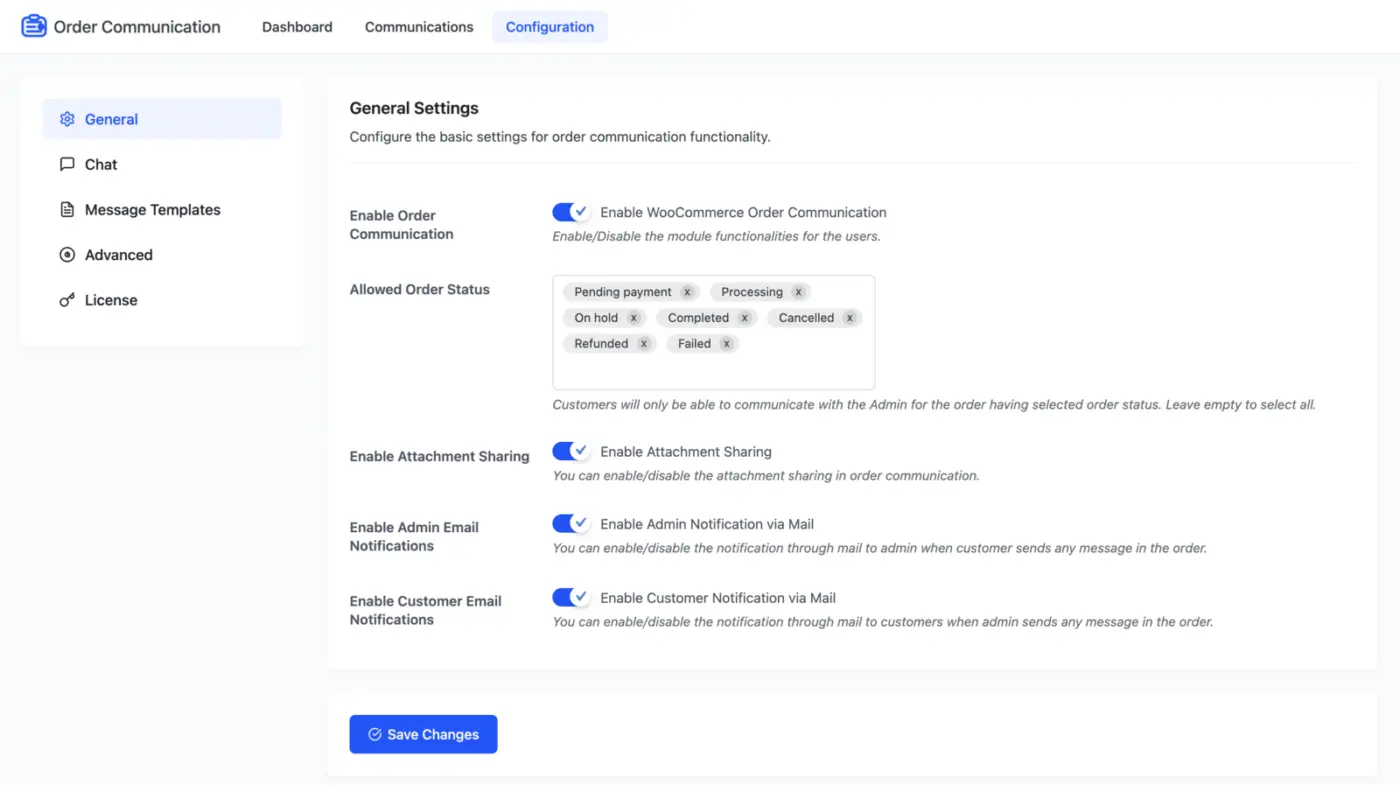WooCommerce Order Communication General Configuration