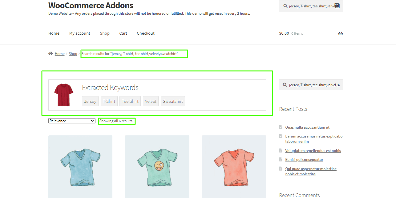 WooCommerce Product Search By Image AI extracted keywords results