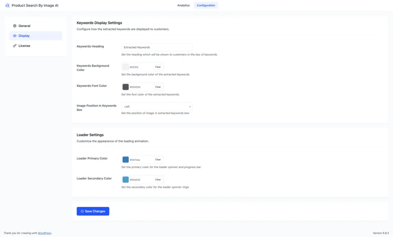 WooCommerce Product Search by Image Display Configuration Page