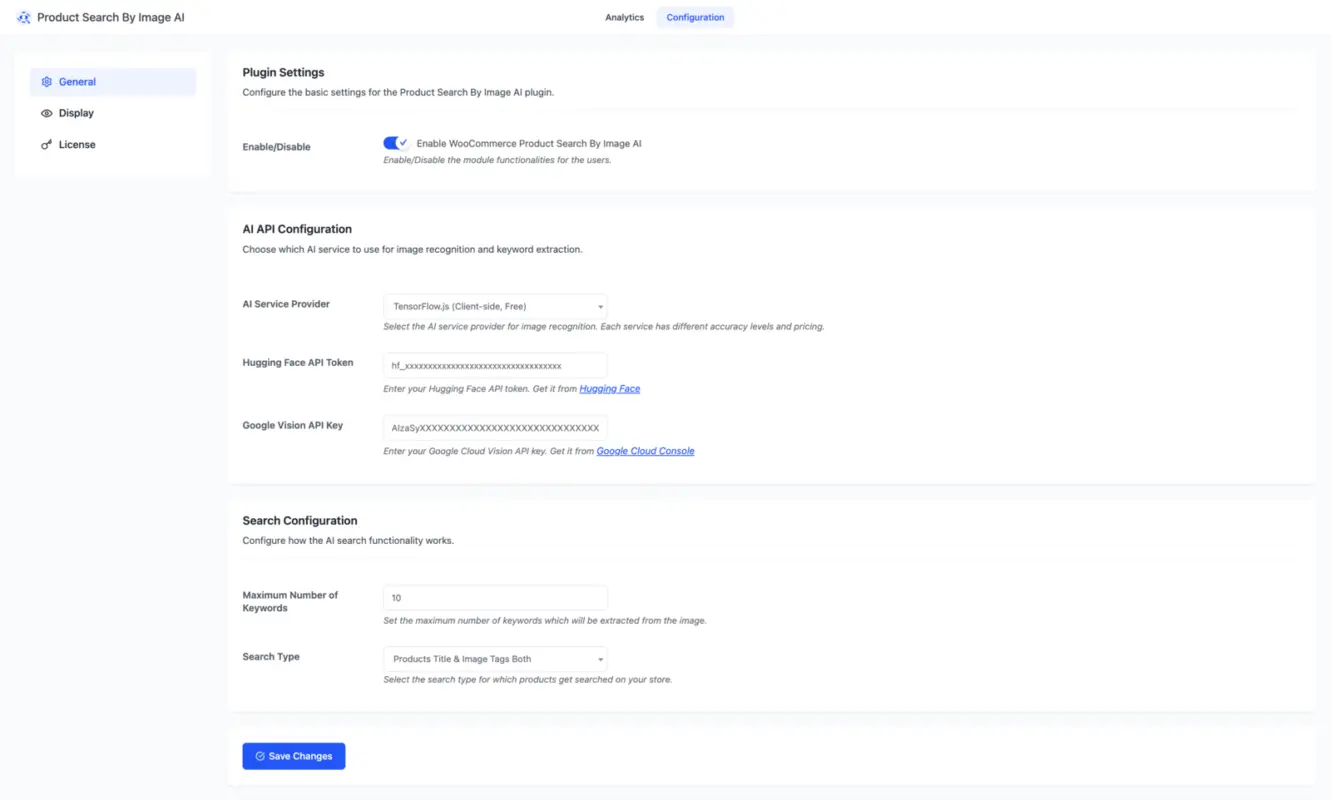 WooCommerce Product Search by Image General Configuration Page