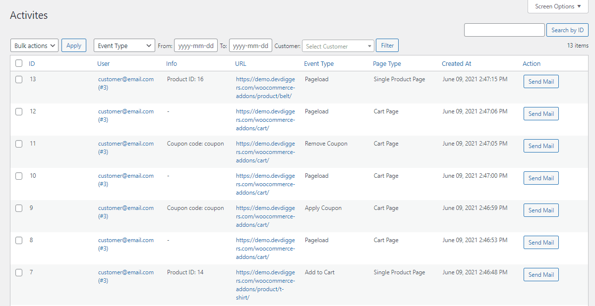 WooCommerce Customer Tracking Activities Page