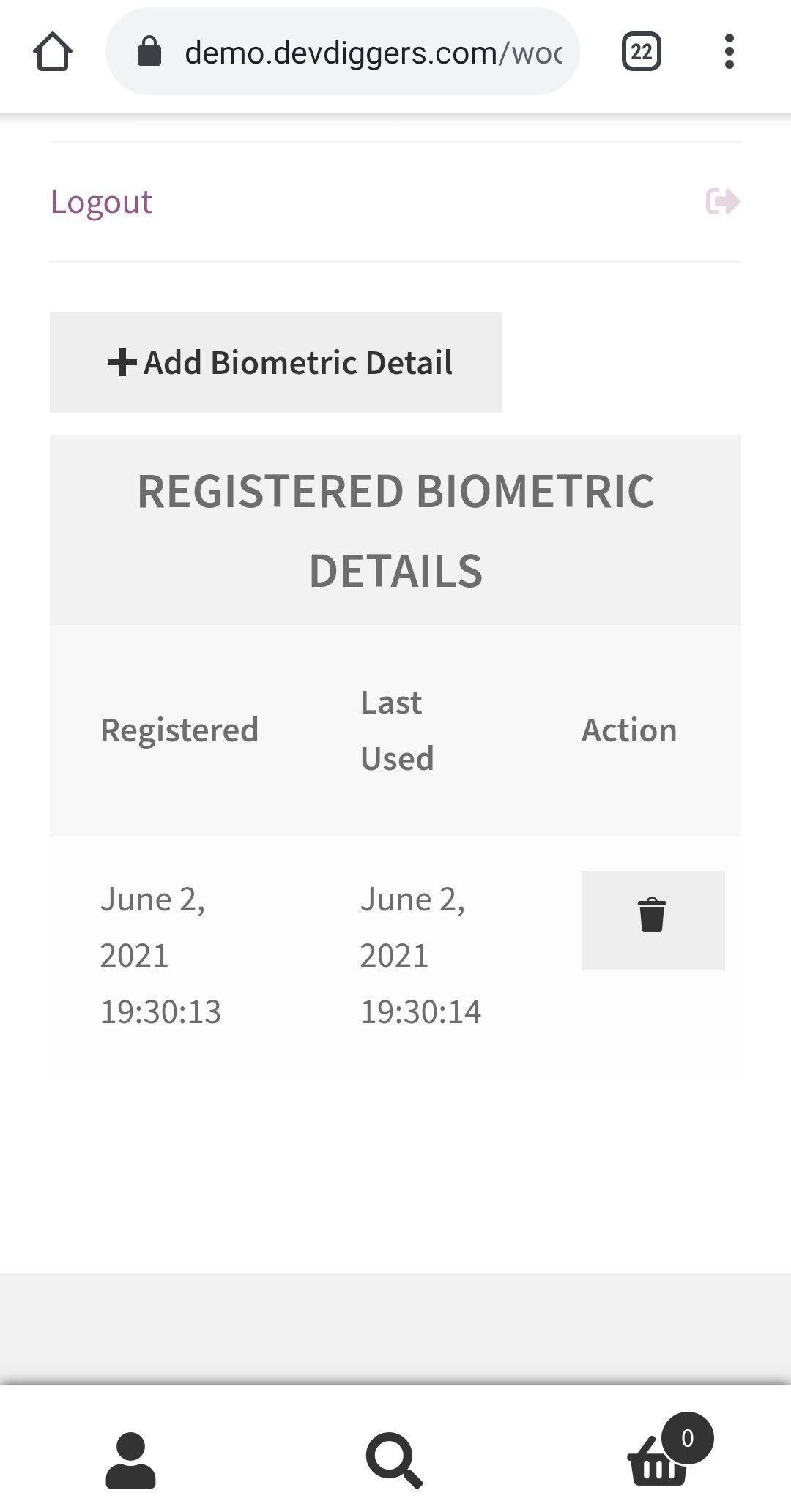WooCommerce Biometric Login authenticated added