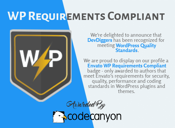 DevDiggers WP Requirements Compliant Badge Awarded