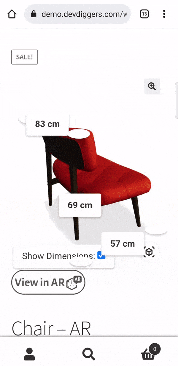 Tampilan Produk WooCommerce dalam alur kerja Android AR