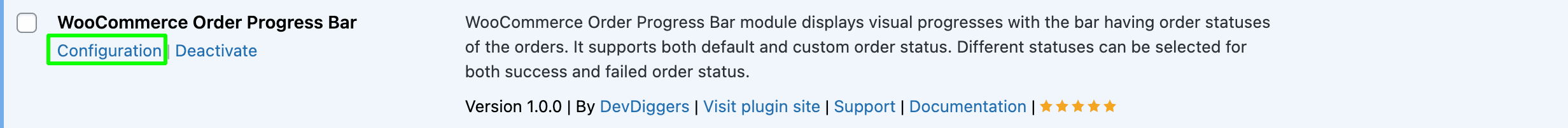 Configuration click from plugins page