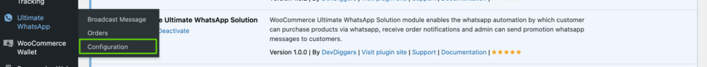 Configuration hover from plugins menu