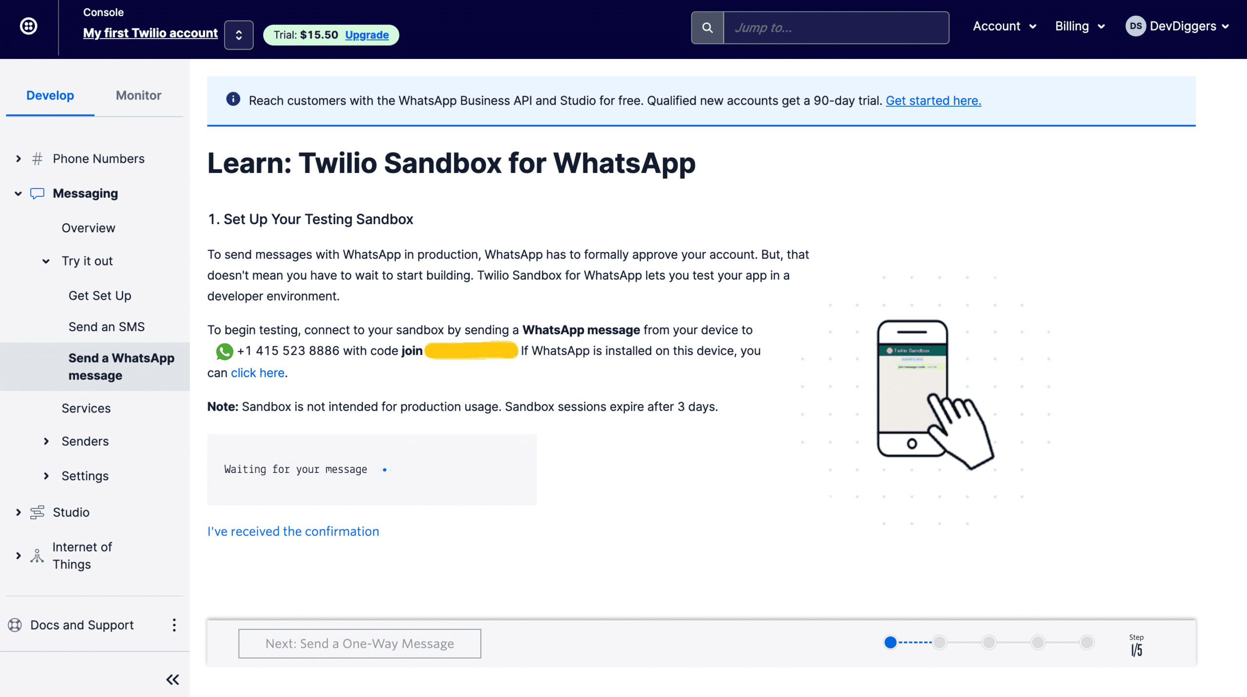 WooCommerce Ultimate WhatsApp Solution Twilio Sandbox Configuration Step 1