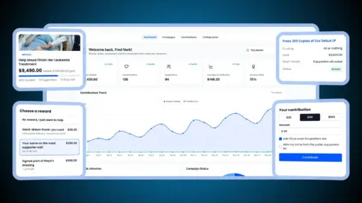 WooCommerce crowdfunding plugin campaign page, reward picker, all or nothing card and contribution form