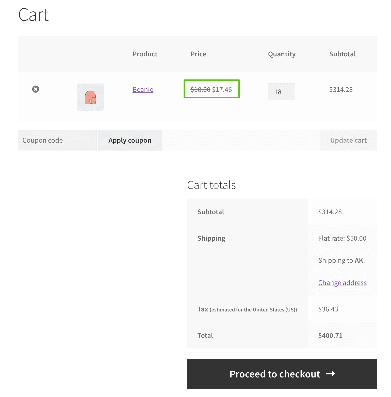 WooCommerce Tiered Pricing cart page discounted price