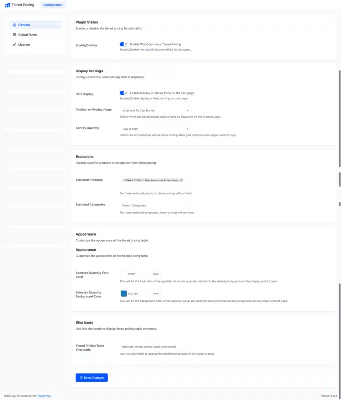 WooCommerce Tiered Pricing General Configuration Page
