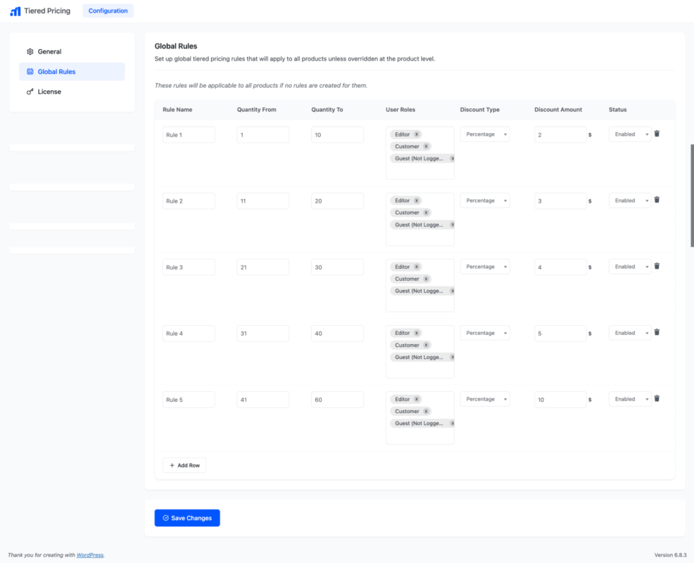 WooCommerce Tiered Pricing Global Rules Page