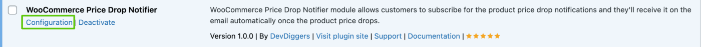 Configuration click from plugins page