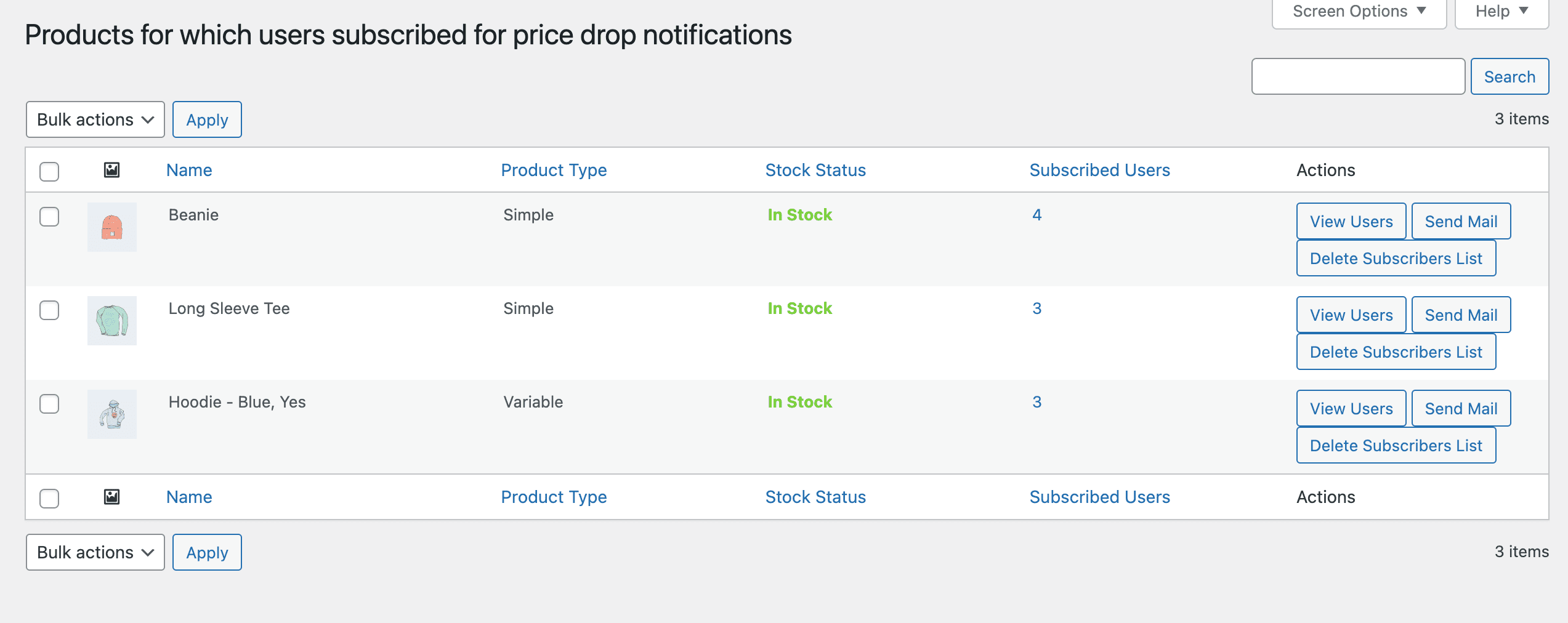 WooCommerce Price Drop Notifier products list