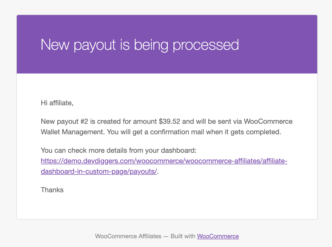 Affiliates for WooCommerce Payout Pending Email Notification