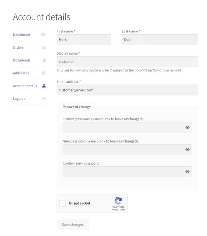 Account details form