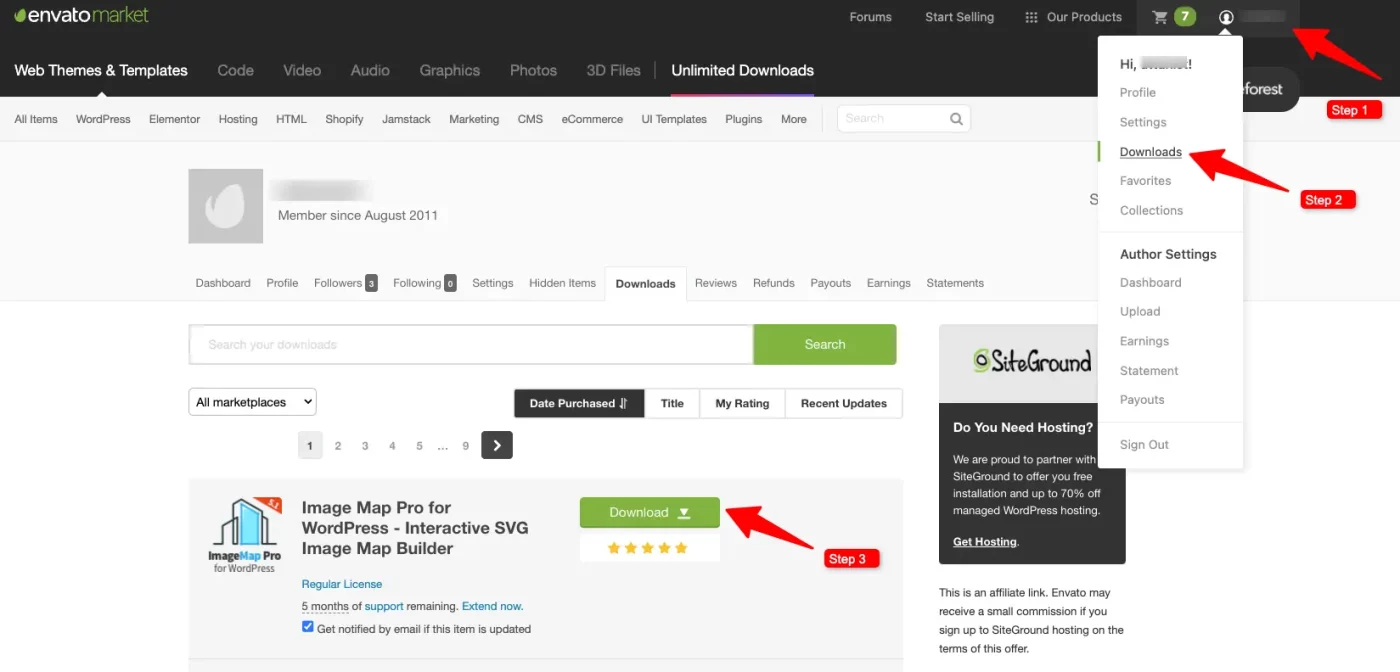 CodeCanyon Downloads Page