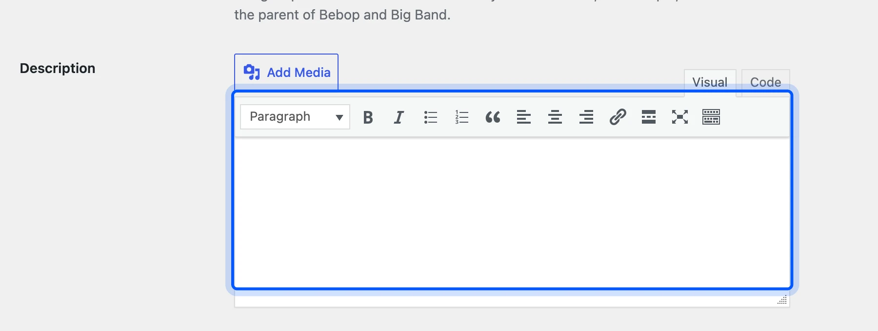 Description field on a WooCommerce product category
