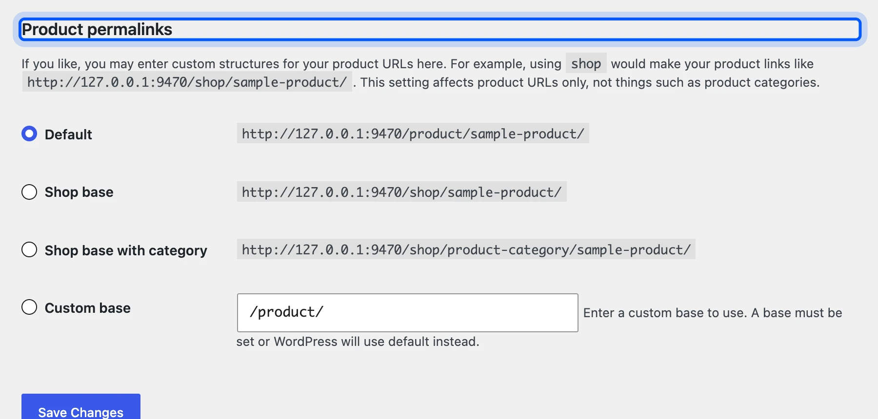 WooCommerce product permalinks settings for SEO