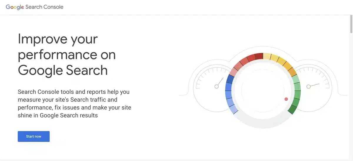 Select Start Now for Registering website with Google Search Console