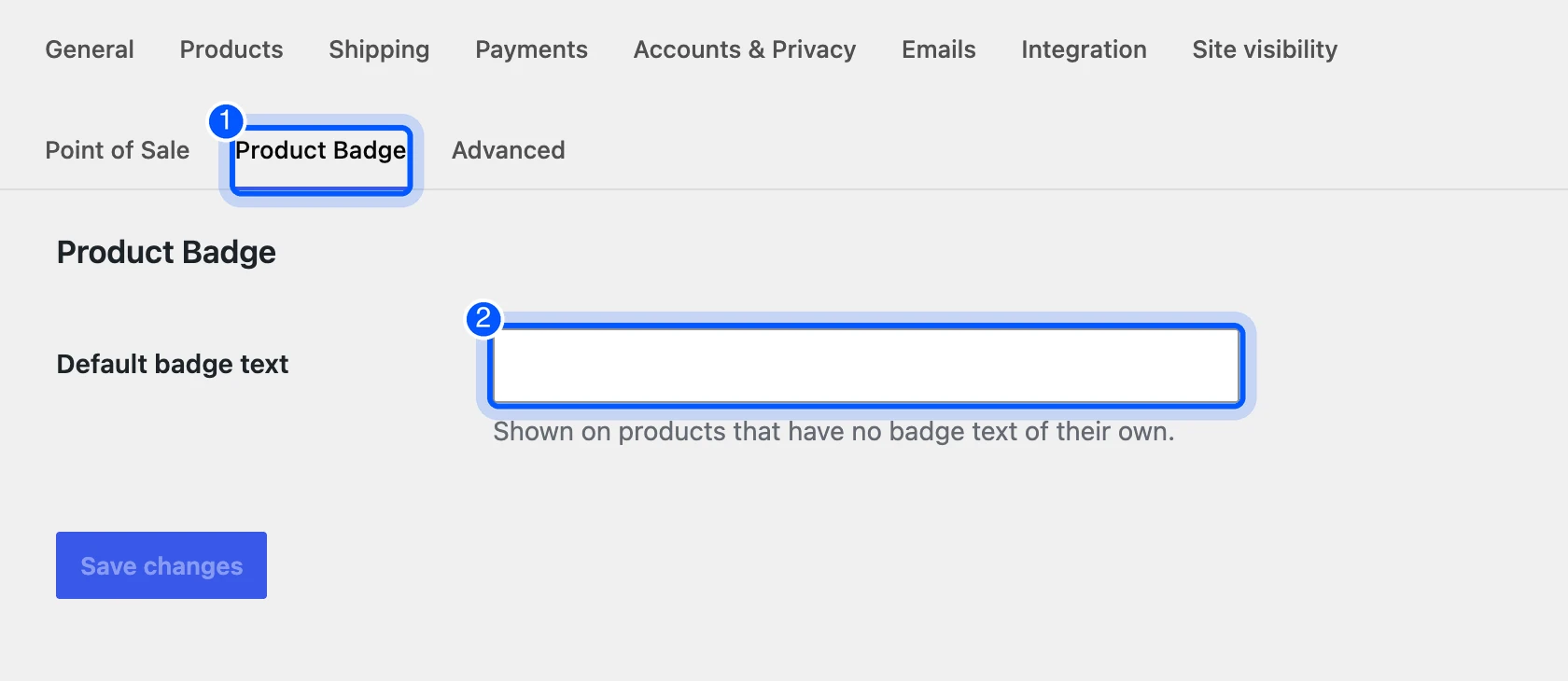 Product Badge settings tab in WooCommerce Settings