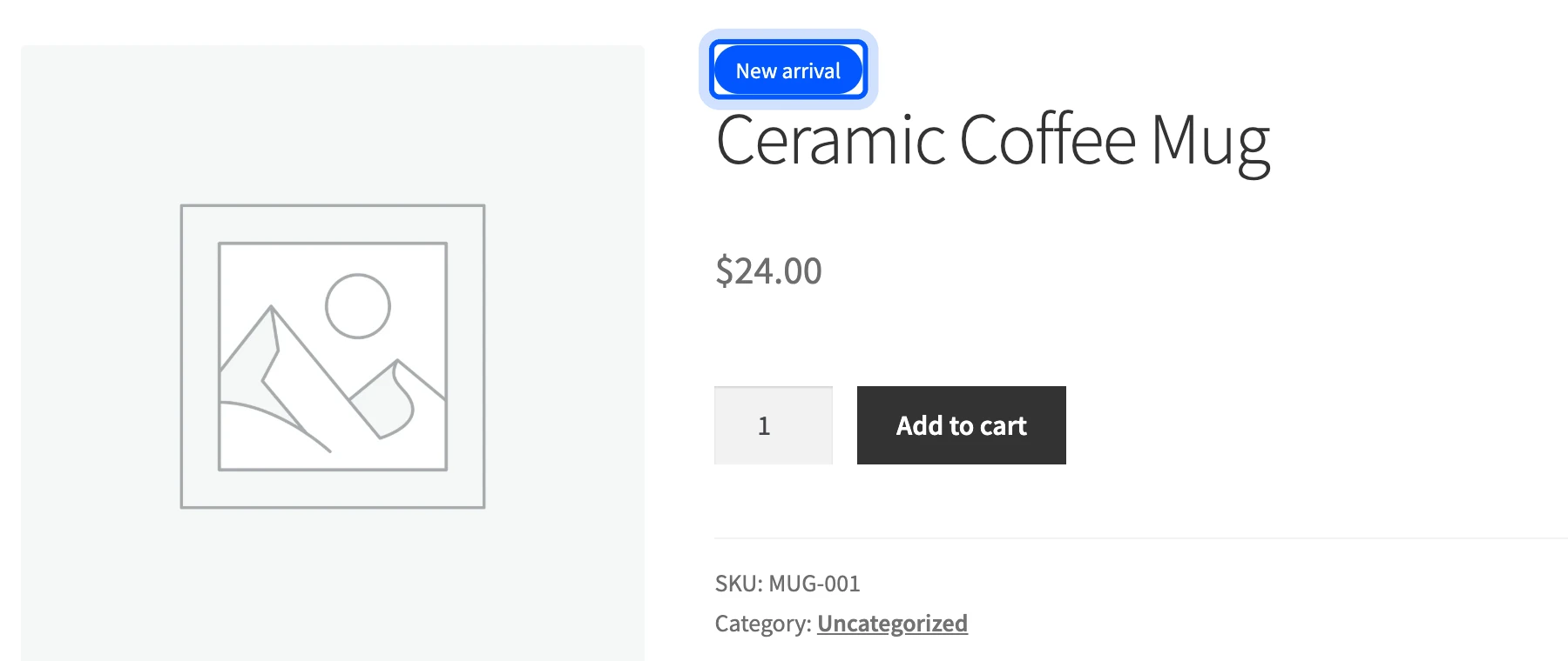 Custom badge above the product title on a WooCommerce product page