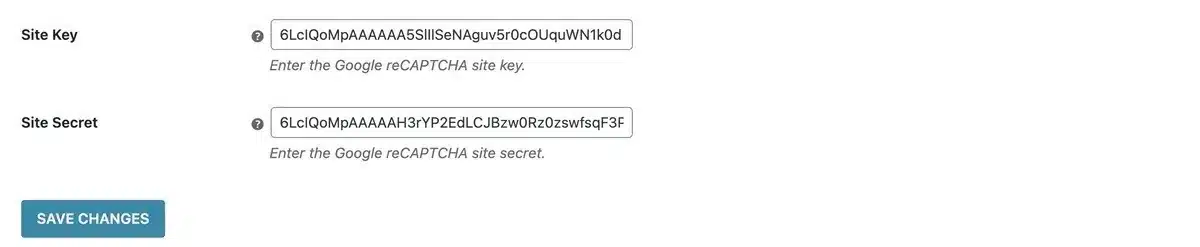 Site Key and Site Secret 