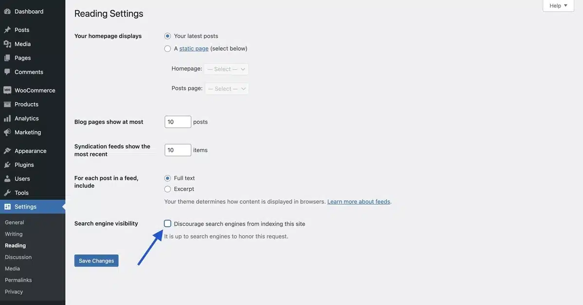 Using the Reading Settings in WordPress