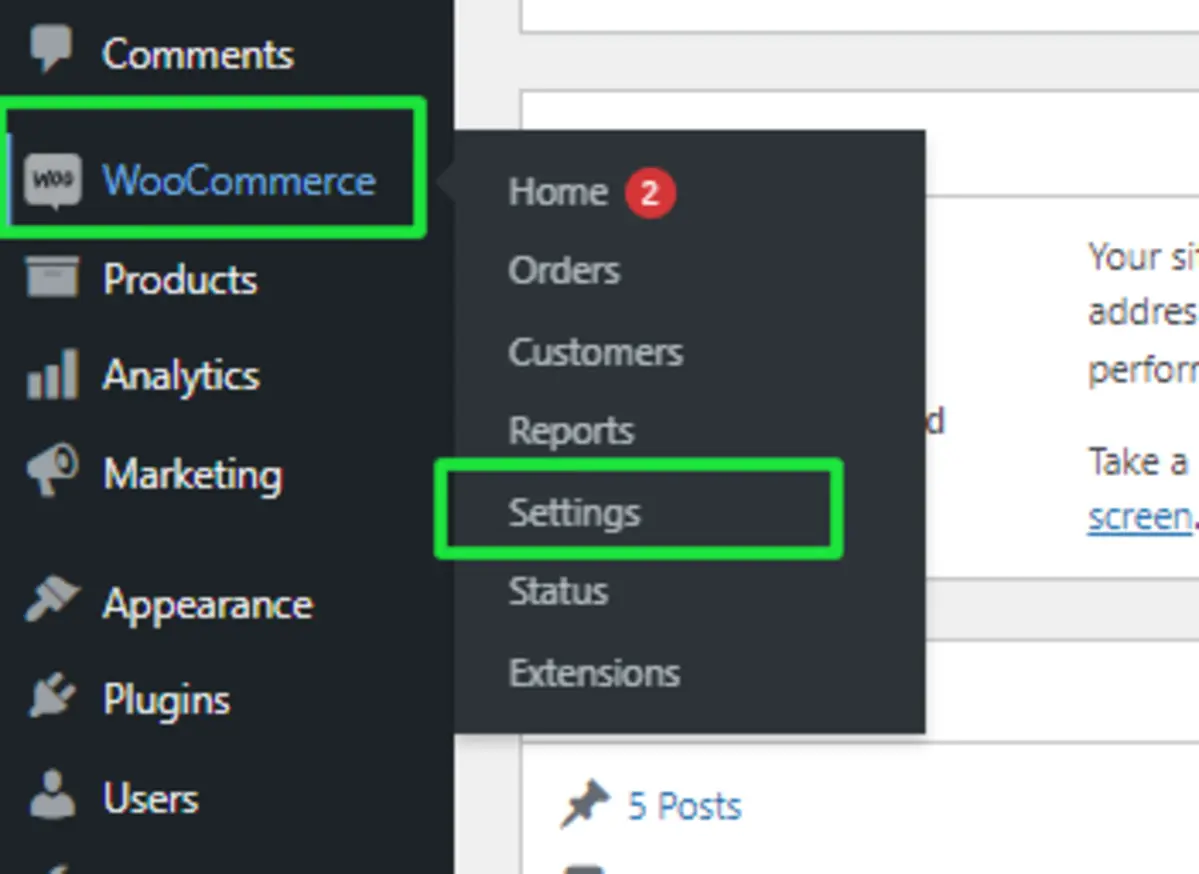 Access WooCommerce Settings