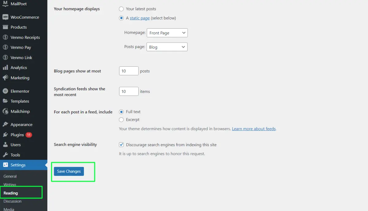 Adjusting Settings in WordPress