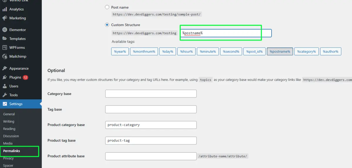 Custom Structure Permalinks