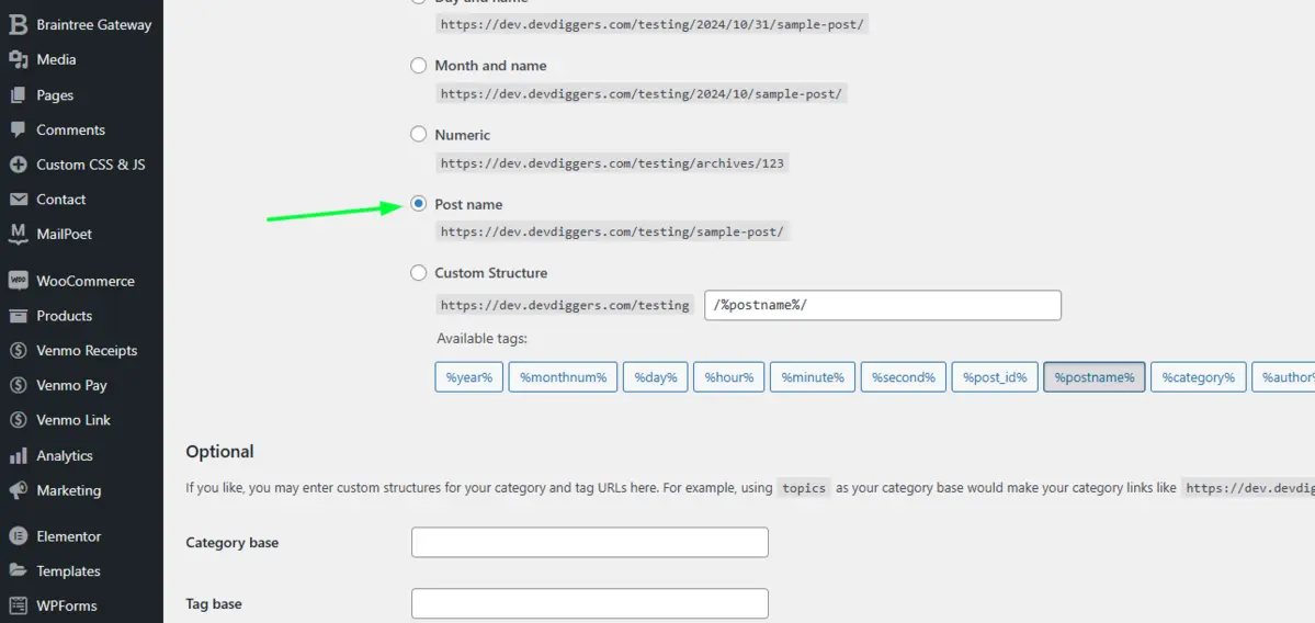 Set Up the Post Name Permalink Structure