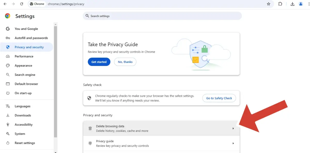 Clear Cache and Cookies to Reduce Google Chrome Memory Usage