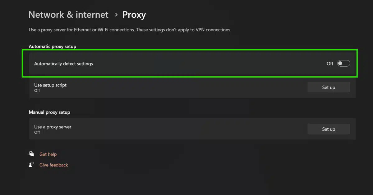 Disable Proxy Settings